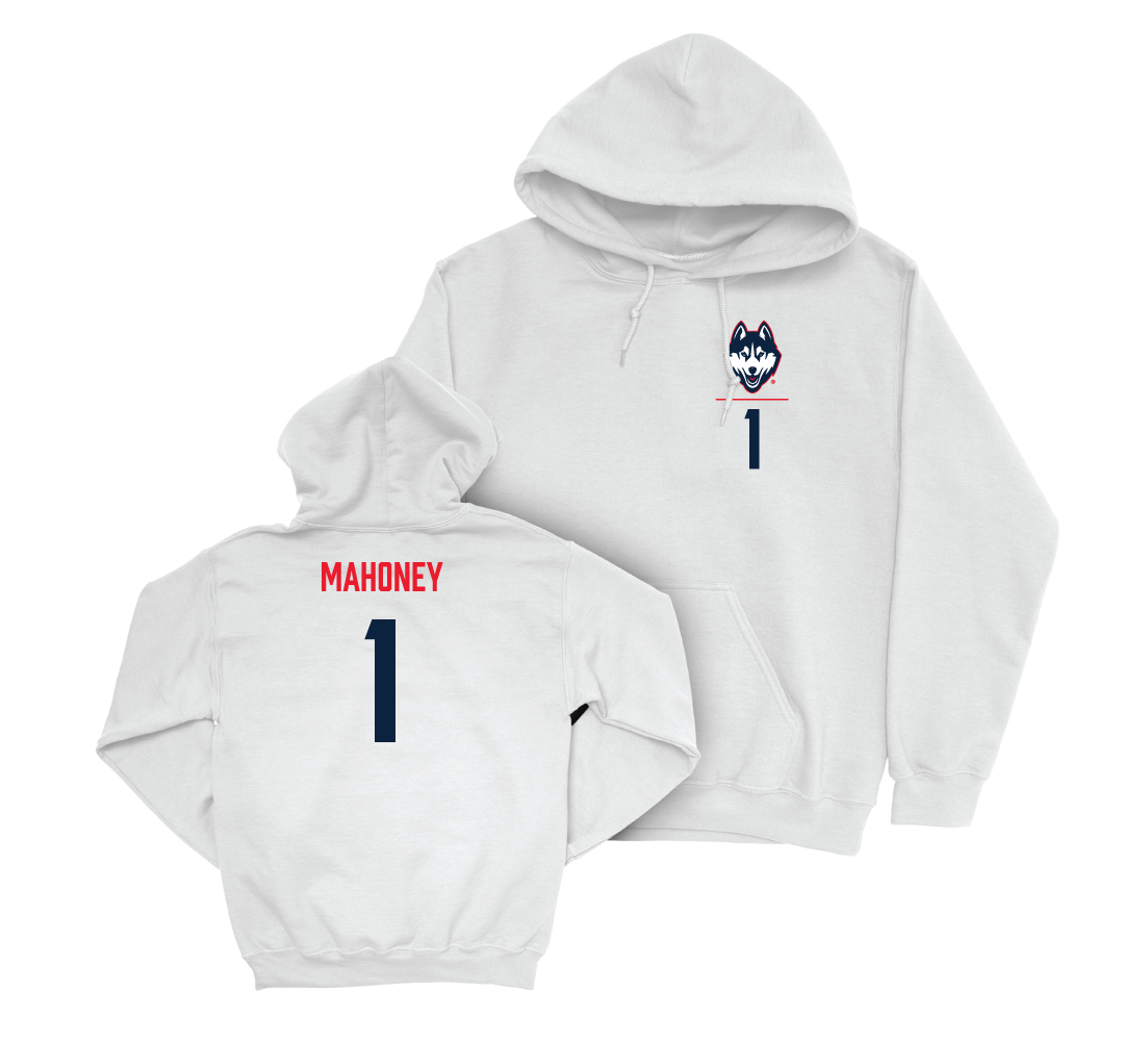 UConn Women's Soccer Logo White Hoodie - Kaitlyn Mahoney | #1 Small