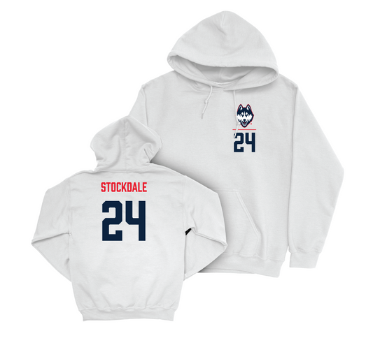 UConn Women's Ice Hockey Logo White Hoodie - Kathryn Stockdale | #24 Small