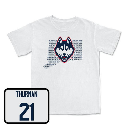 White Women's Ice Hockey Bleed Blue Comfort Colors Tee Youth Small / Kathryn Thurman | #21