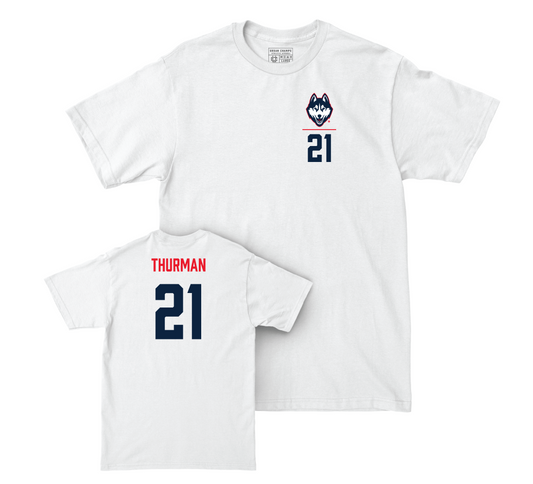 UConn Women's Ice Hockey Logo White Comfort Colors Tee - Kathryn Thurman | #21 Small