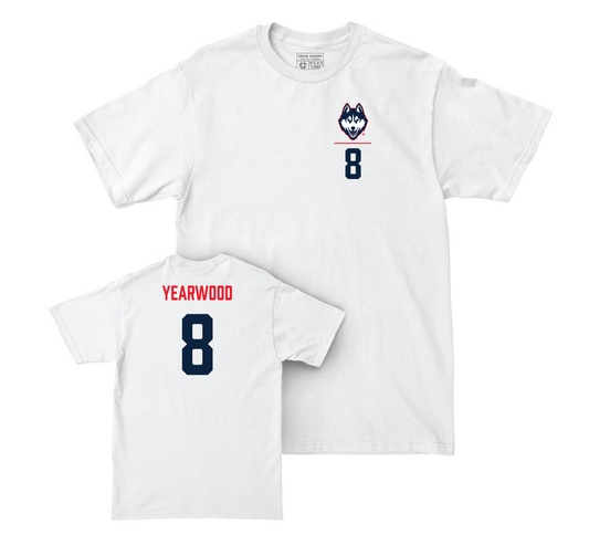UConn Women's Ice Hockey Logo White Comfort Colors Tee - Kaitlyn Yearwood | #8 Small