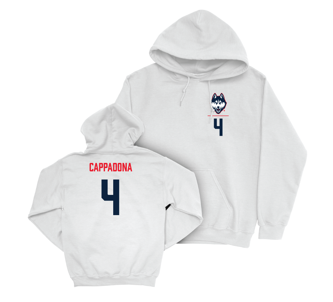 UConn Women's Soccer Logo White Hoodie - Lucy Cappadona | #4 Small