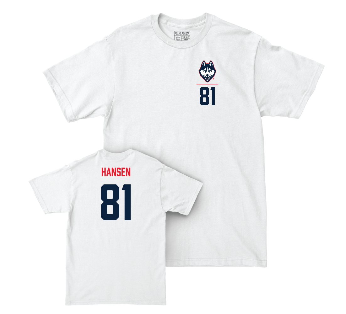 UConn Football Logo White Comfort Colors Tee - Louis Hansen | #81 Small