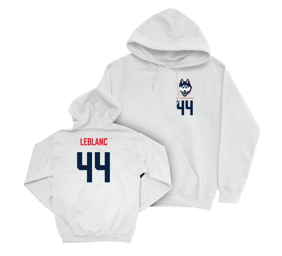 UConn Women's Soccer Logo White Hoodie - Lydia LeBlanc | #44 Small