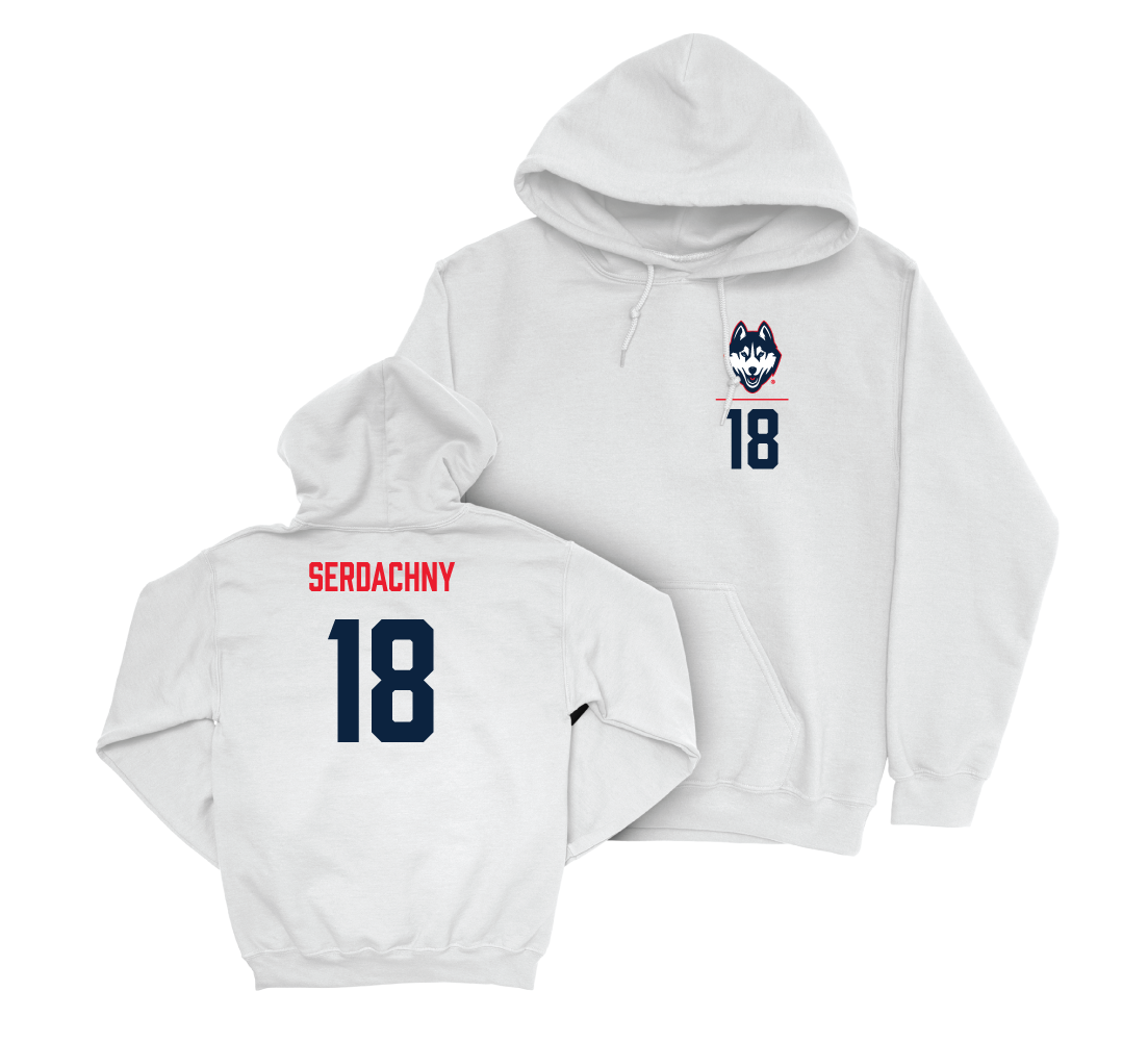 UConn Women's Ice Hockey Logo White Hoodie - Maya Serdachny | #18 Small