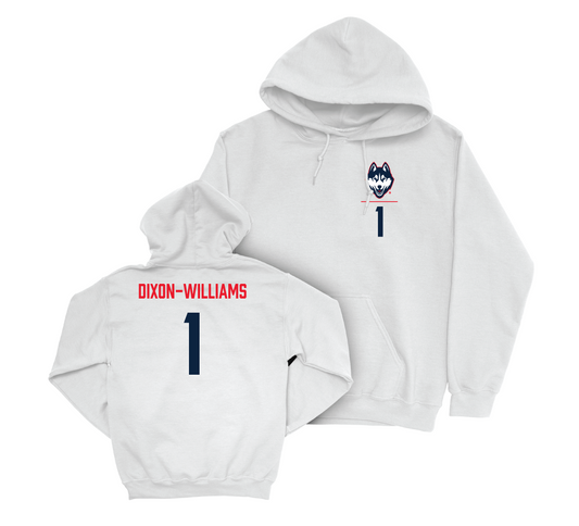 UConn Football Logo White Hoodie - Malik Dixon-Williams | #1 Small