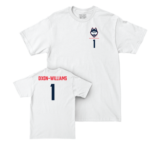 UConn Football Logo White Comfort Colors Tee - Malik Dixon-Williams | #1 Small