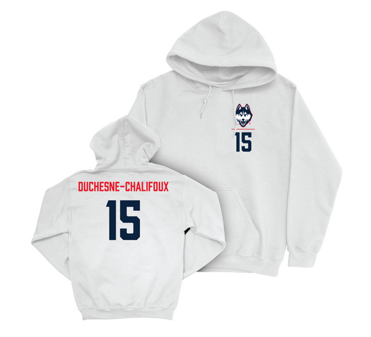 UConn Women's Ice Hockey Logo White Hoodie - Meghane Duchesne-Chalifoux | #15 Small