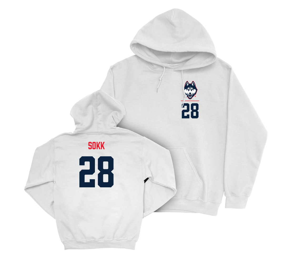 UConn Football Logo White Hoodie - Mark Sokk | #28 Small