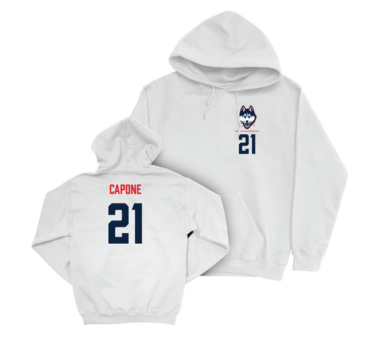 UConn Ice Hockey Logo White Hoodie - Nick Capone | #21 Small