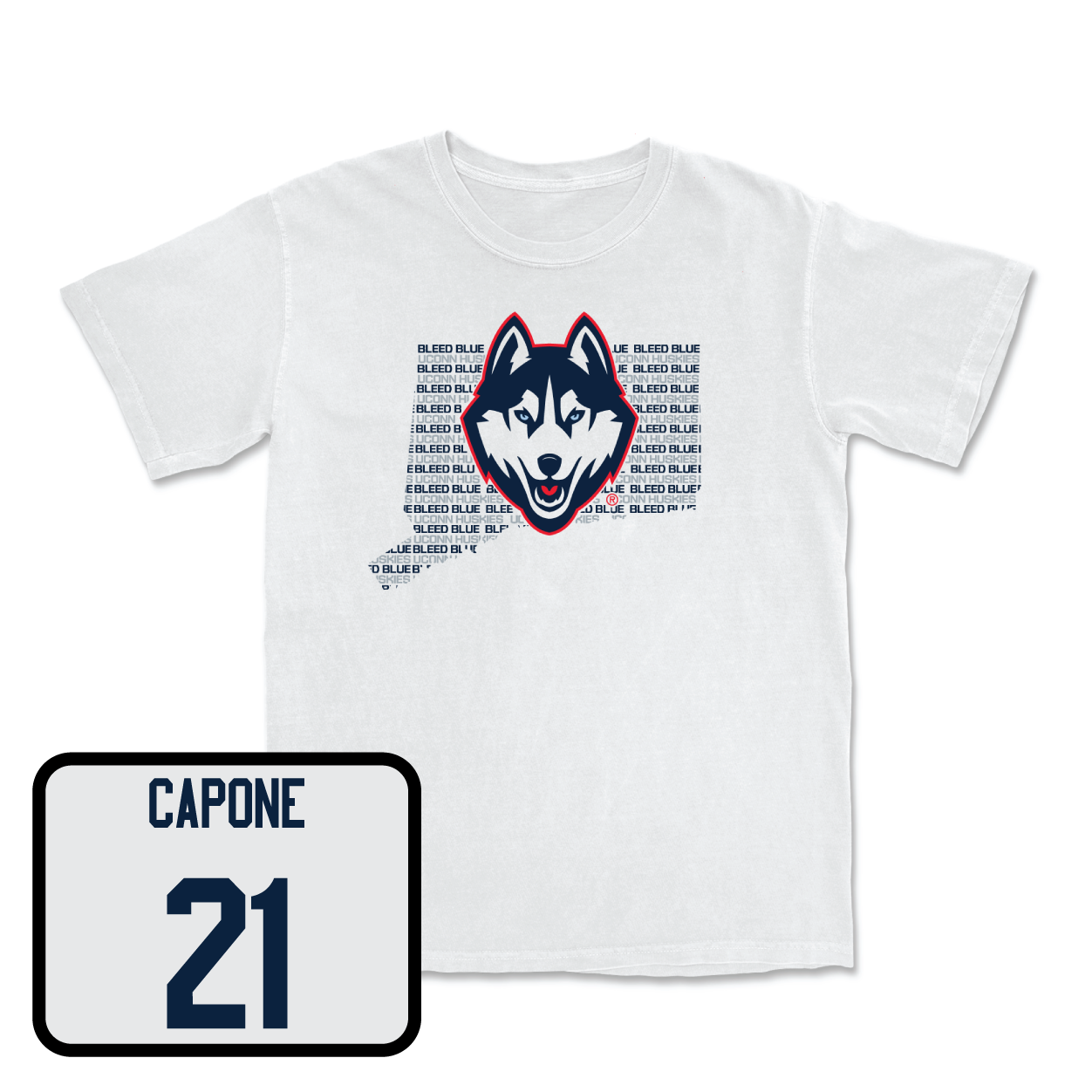 White Men's Ice Hockey Bleed Blue Comfort Colors Tee Medium / Nick Capone | #21