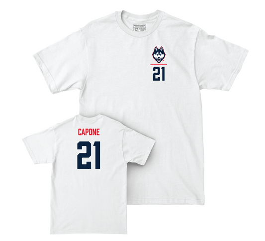 UConn Ice Hockey Logo White Comfort Colors Tee - Nick Capone | #21 Small