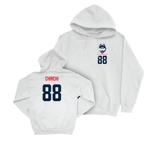 UConn Football Logo White Hoodie - Nader Chirchi | #88 Small