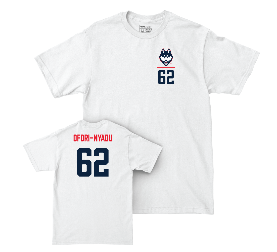 UConn Football Logo White Comfort Colors Tee - Noel Ofori-Nyadu | #62 Small