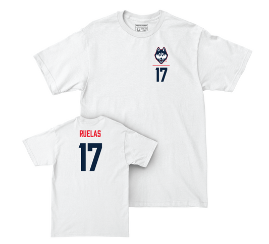 UConn Football Logo White Comfort Colors Tee - Noe Ruelas | #17 Small