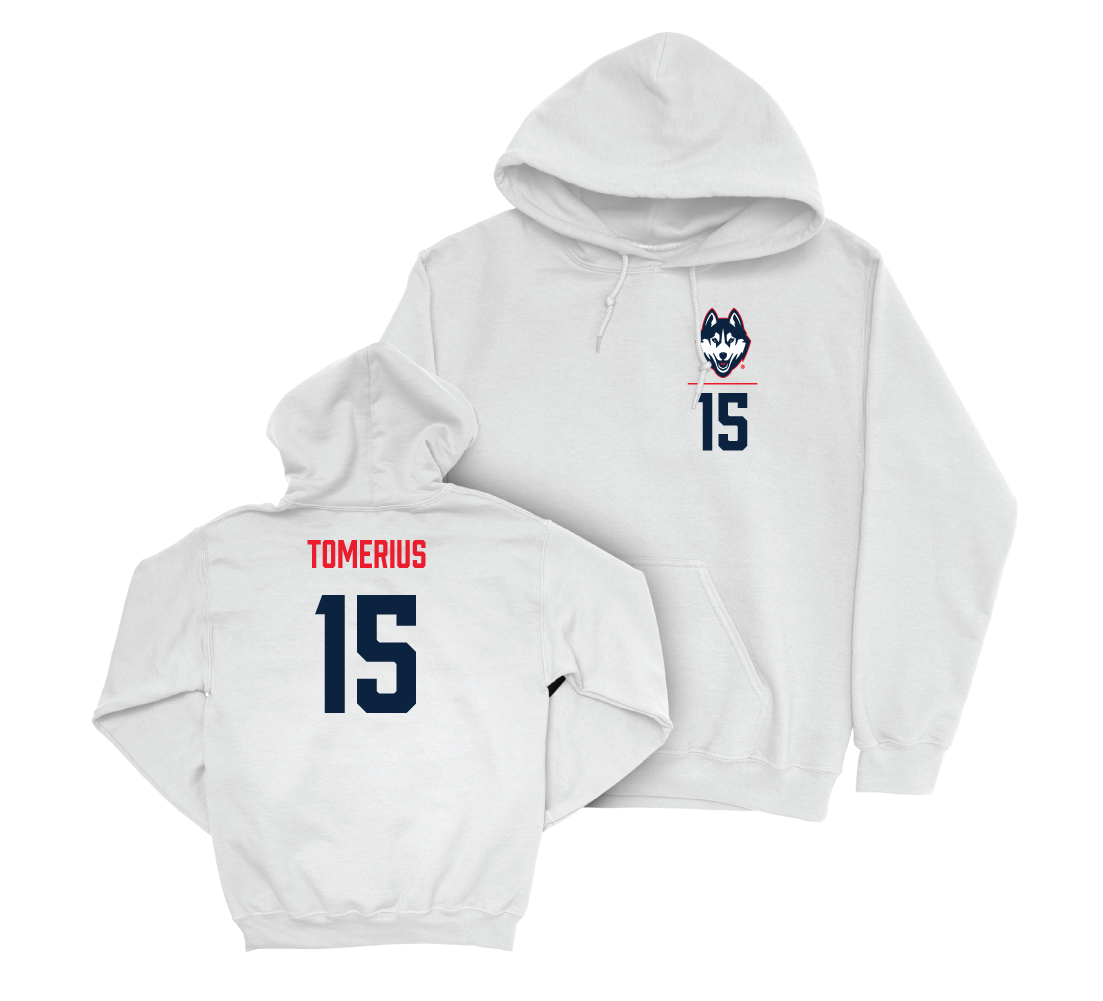 UConn Men's Soccer Logo White Hoodie - Nicolas Tomerius | #15 Small