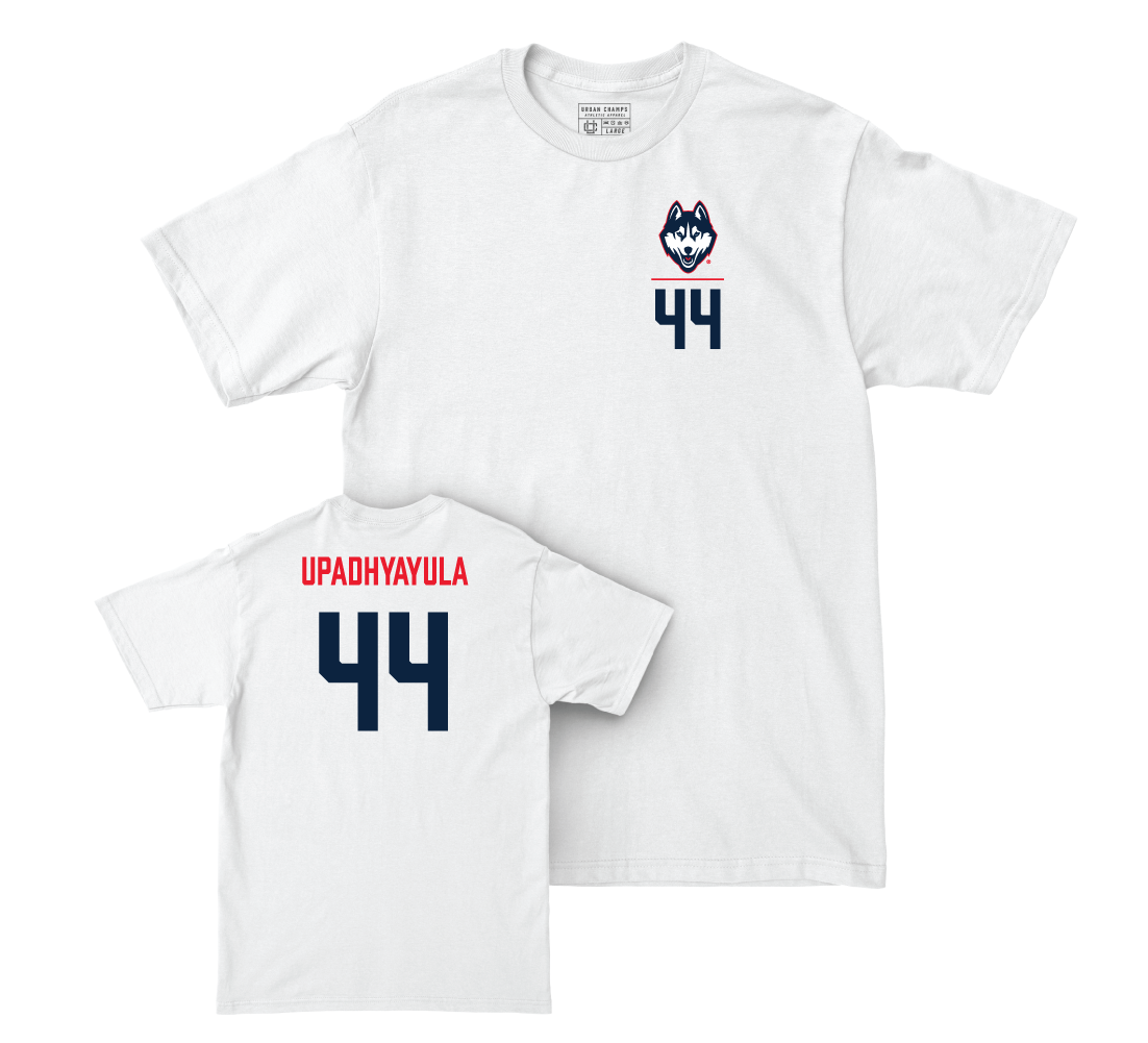 UConn Football Logo White Comfort Colors Tee - Nilay Upadhyayula | #44 Small