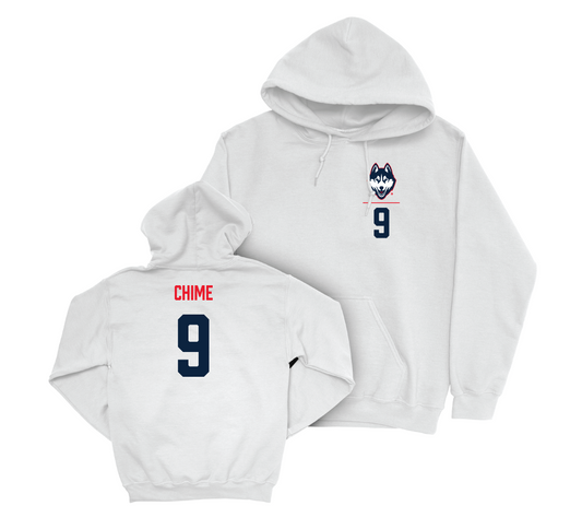 UConn Men's Soccer Logo White Hoodie - Okem Chime | #9 Small