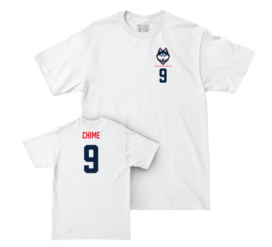 UConn Men's Soccer Logo White Comfort Colors Tee - Okem Chime | #9 Small
