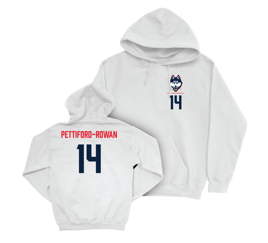 UConn Women's Soccer Logo White Hoodie - Peyton Pettiford-Rowan | #14 Small