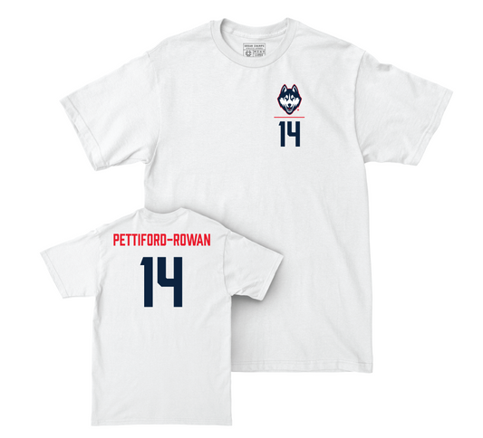 UConn Women's Soccer Logo White Comfort Colors Tee - Peyton Pettiford-Rowan | #14 Small