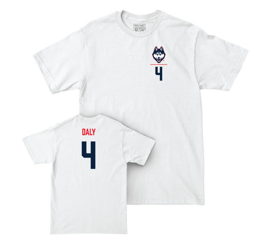 UConn Women's Lacrosse Logo White Comfort Colors Tee - Riley Daly | #4 Small