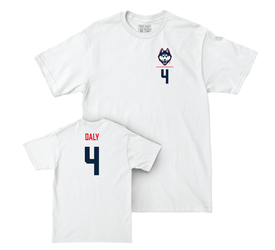 UConn Women's Lacrosse Logo White Comfort Colors Tee - Riley Daly | #4 Small