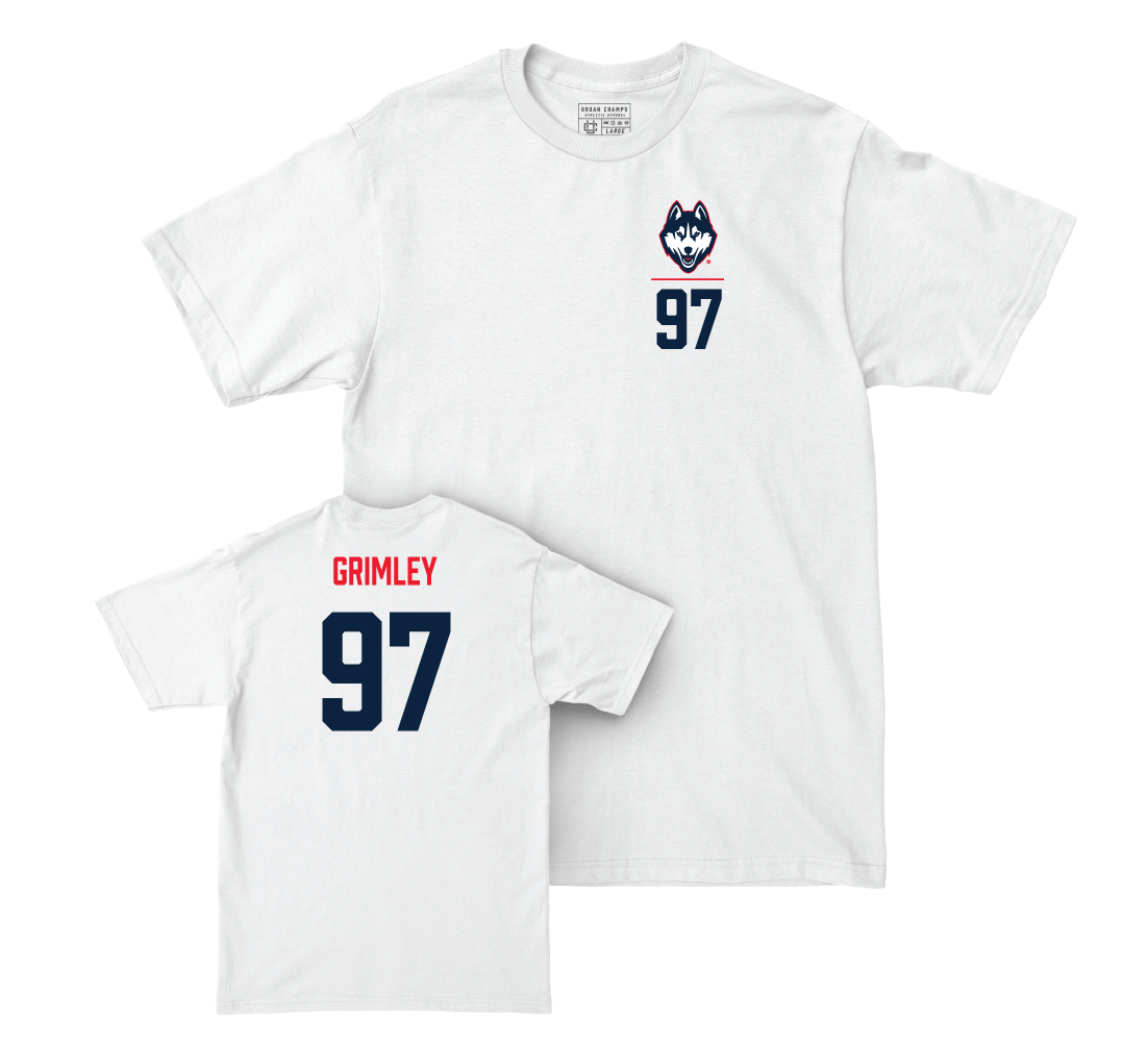UConn Women's Ice Hockey Logo White Comfort Colors Tee - Riley Grimley | #97 Small
