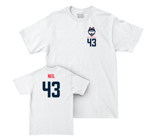 UConn Women's Lacrosse Logo White Comfort Colors Tee - Raye Neil | #43 Small