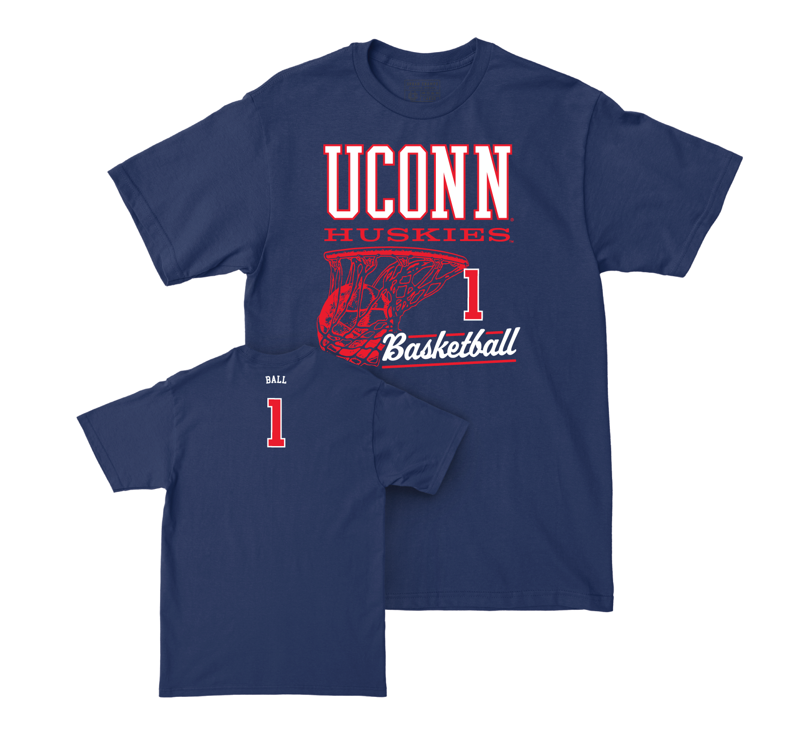 UConn Men's Basketball Hoops Navy Tee - Solo Ball | #1 Small