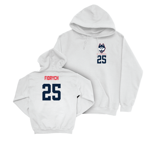 UConn Men's Soccer Logo White Hoodie - Tyler Fidrych | #25 Small