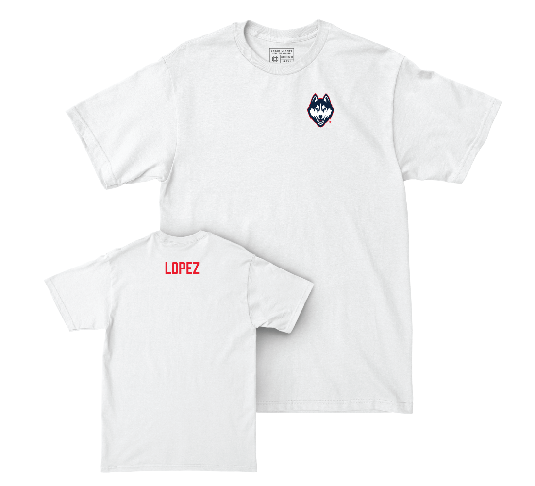 UConn Men's Golf Logo White Comfort Colors Tee - Trevor Lopez Small