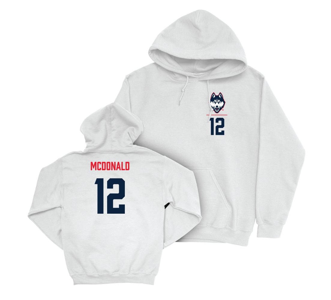 UConn Football Logo White Hoodie - Tucker McDonald | #12 Small