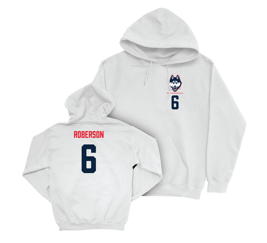 UConn Football Logo White Hoodie - Ta'Quan Roberson | #6 Small