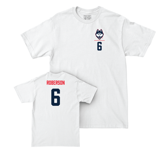 UConn Football Logo White Comfort Colors Tee - Ta'Quan Roberson | #6 Small