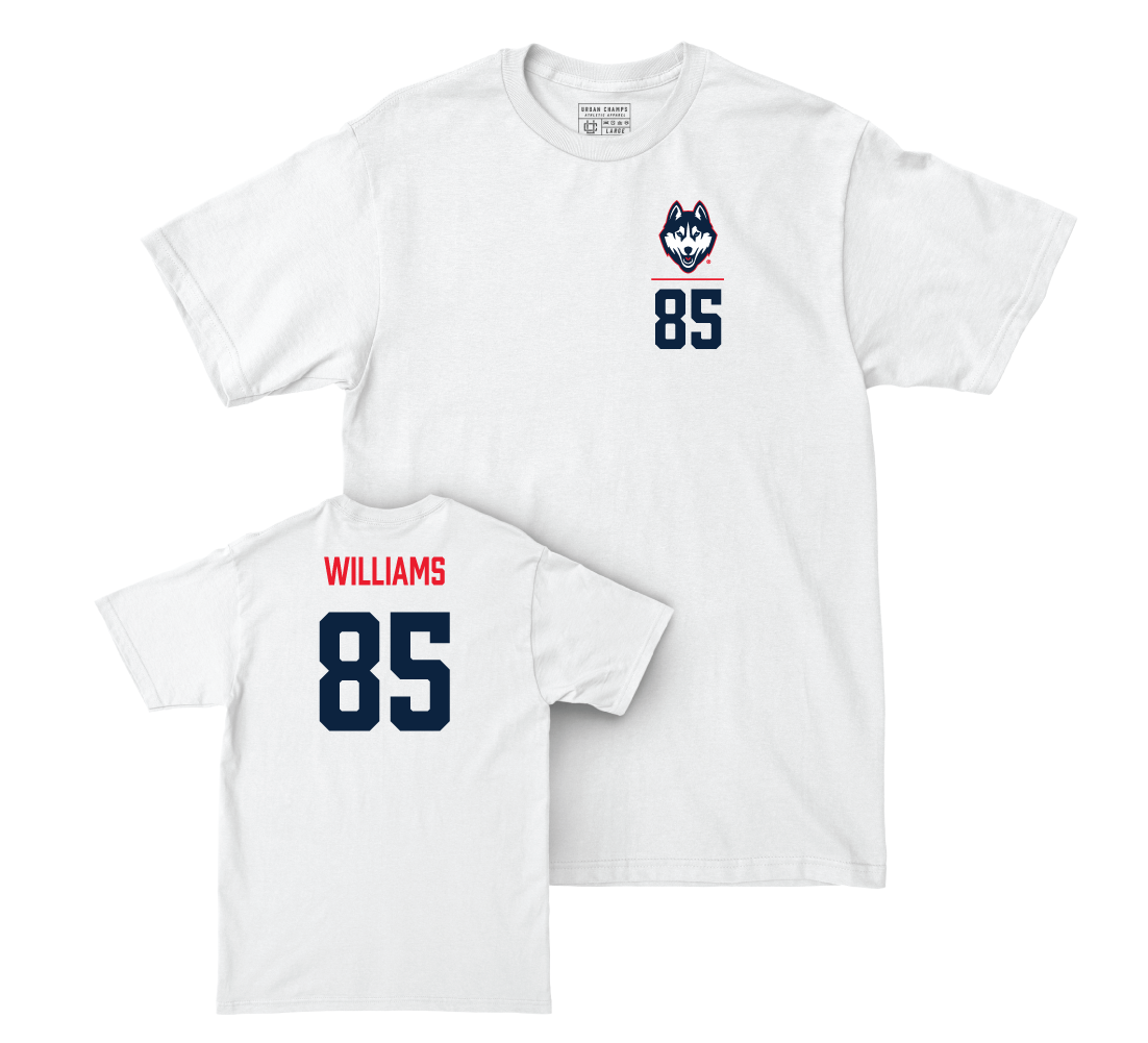 UConn Football Logo White Comfort Colors Tee - Teddy Williams | #85 Small