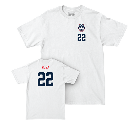 UConn Football Logo White Comfort Colors Tee - Victor Rosa | #22 Small