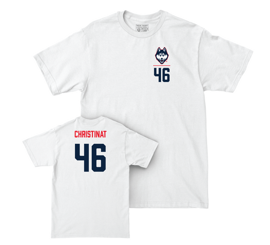 UConn Football Logo White Comfort Colors Tee - Zachary Christinat | #46 Small