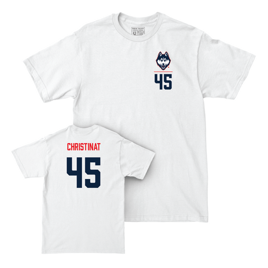 UConn Football Logo White Comfort Colors Tee - Zachary Christinat | #47