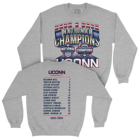 UCONN MBB 2024 National Champions Back to Back Banners Sport Grey Crew