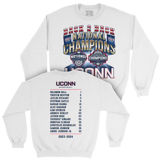 UCONN MBB 2024 National Champions Back to Back Banners White Crew