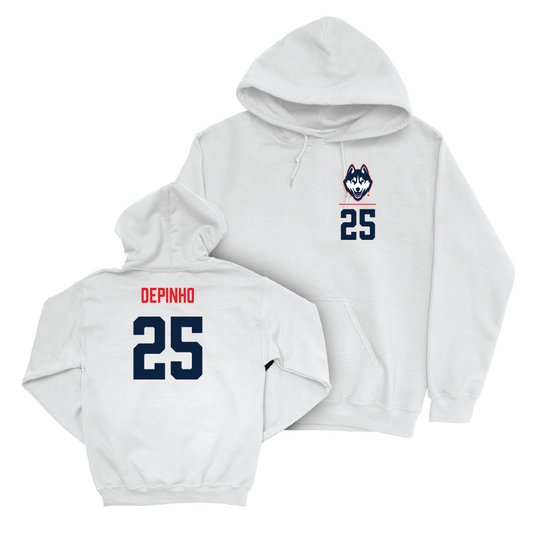 UConn Men's Soccer Logo White Hoodie  - Mateo DePinho