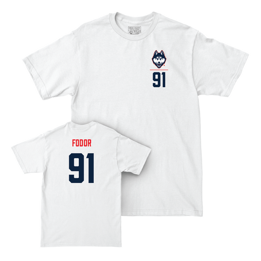 UConn Football Logo White Comfort Colors Tee - Brady Fodor | #73