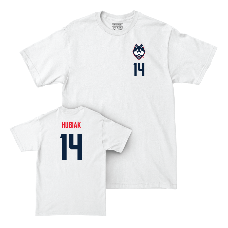 UConn Women's Lacrosse Logo White Comfort Colors Tee  - Caitlyn Hubiak