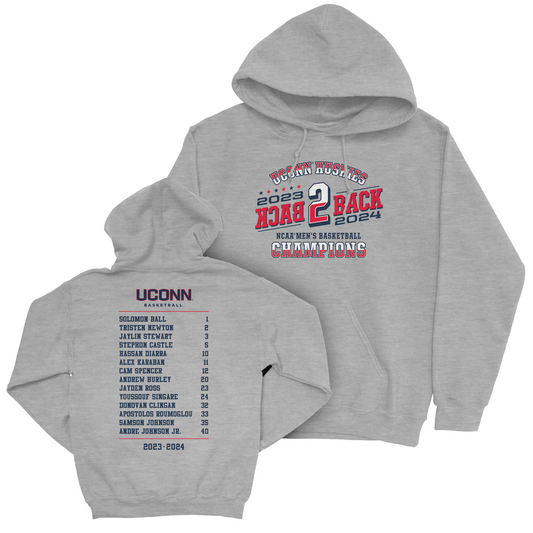 UCONN MBB 2024 National Champions Back to Back Graphic Sport Grey Hoodie