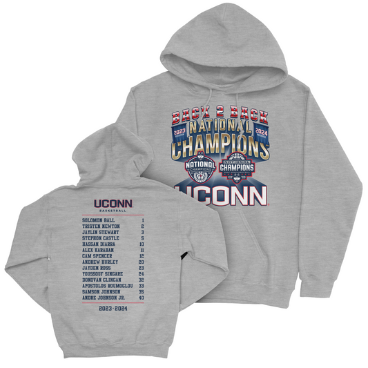 UCONN MBB 2024 National Champions Back to Back Banners Sport Grey Hoodie