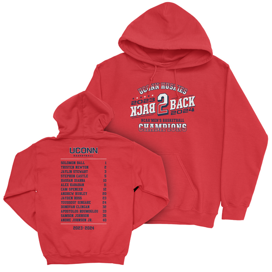 UCONN MBB 2024 National Champions Back to Back Graphic Red Hoodie