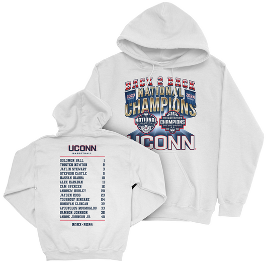 UCONN MBB 2024 National Champions Back to Back Banners White Hoodie
