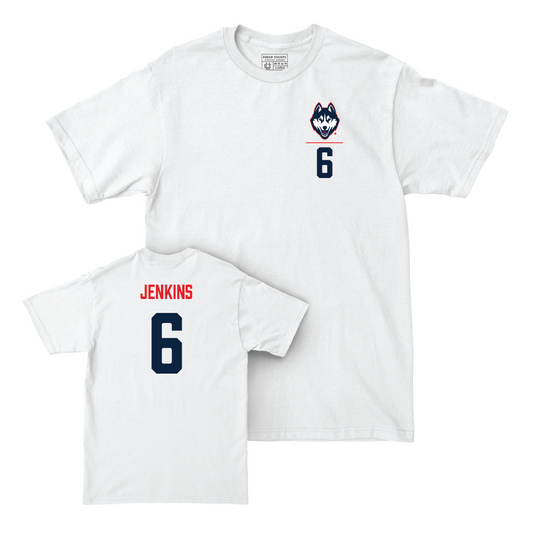 UConn Women's Soccer Logo White Comfort Colors Tee  - Taylor Jenkins