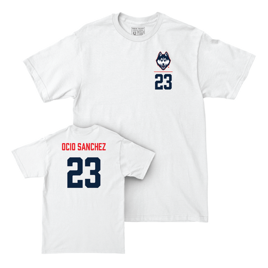 UConn Women's Soccer Logo White Comfort Colors Tee  - Naia Ocio Sanchez